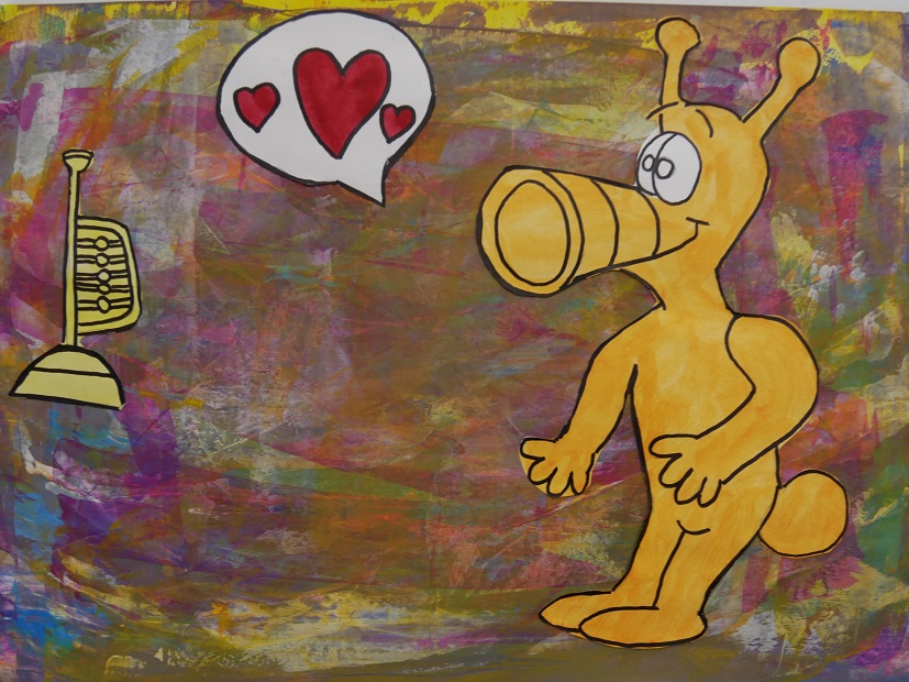 Alien mit Trompete / Bild